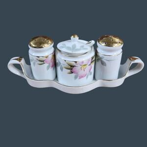 Noritake AZALEA 6 PC CONDIMENT Set Green Mark #19322 Vintage Salt Pepper Mustard
